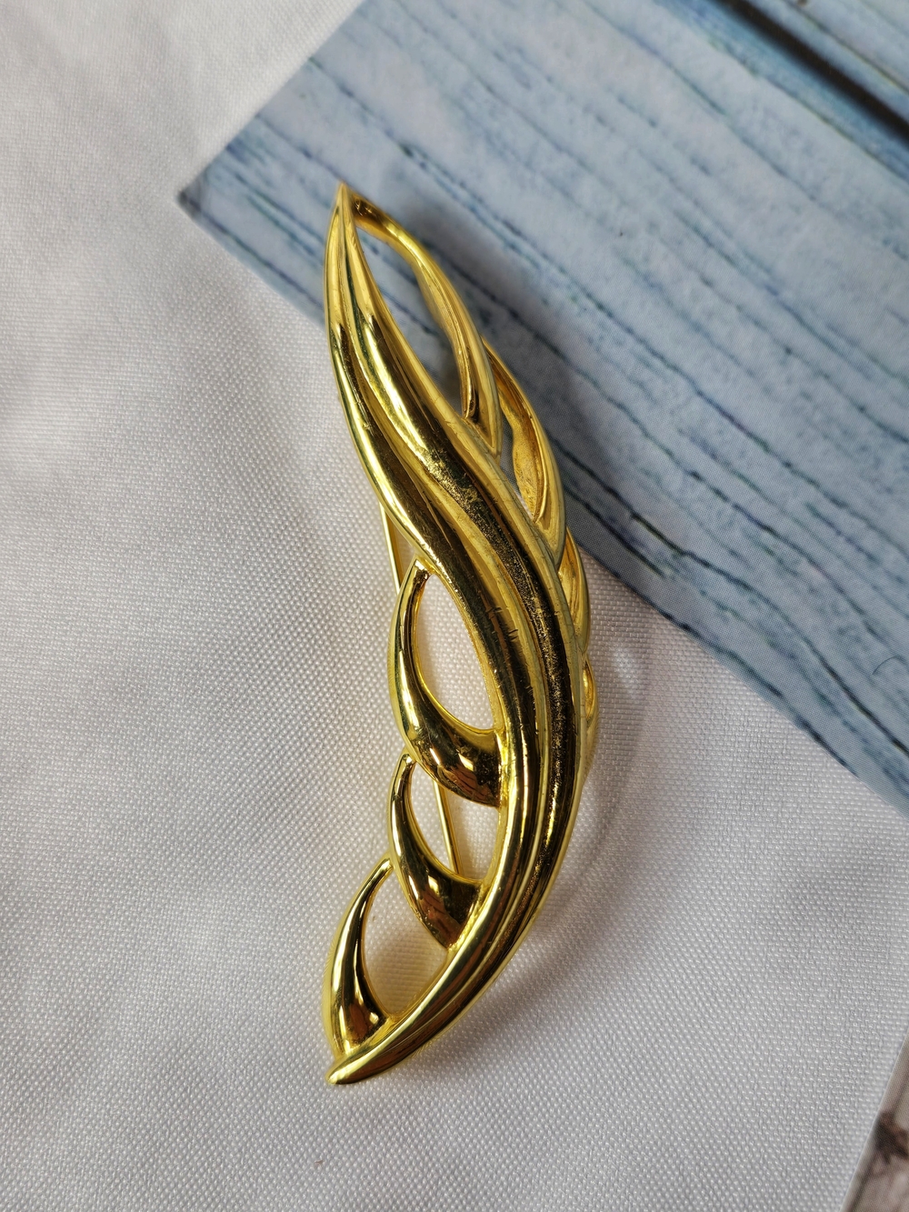 Monet Gold Sculptural Leaf Brooch